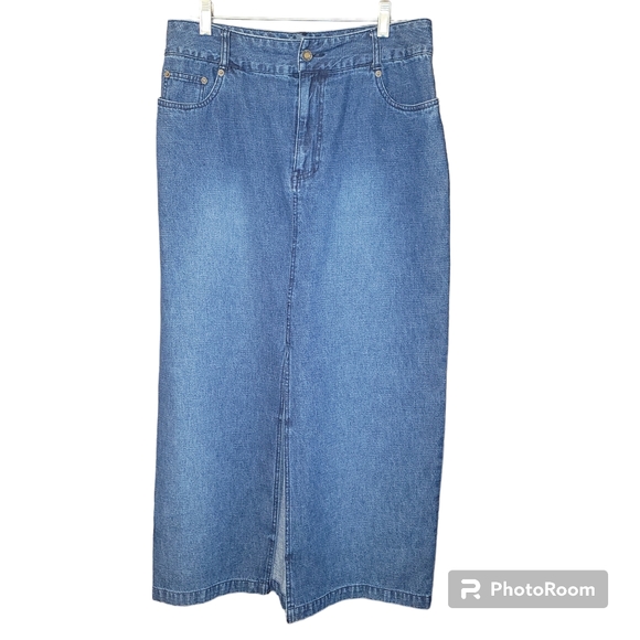Vintage Dresses & Skirts - Vintage Nevada faded medium wash denim 100% cotton front slit maxi jean skirt